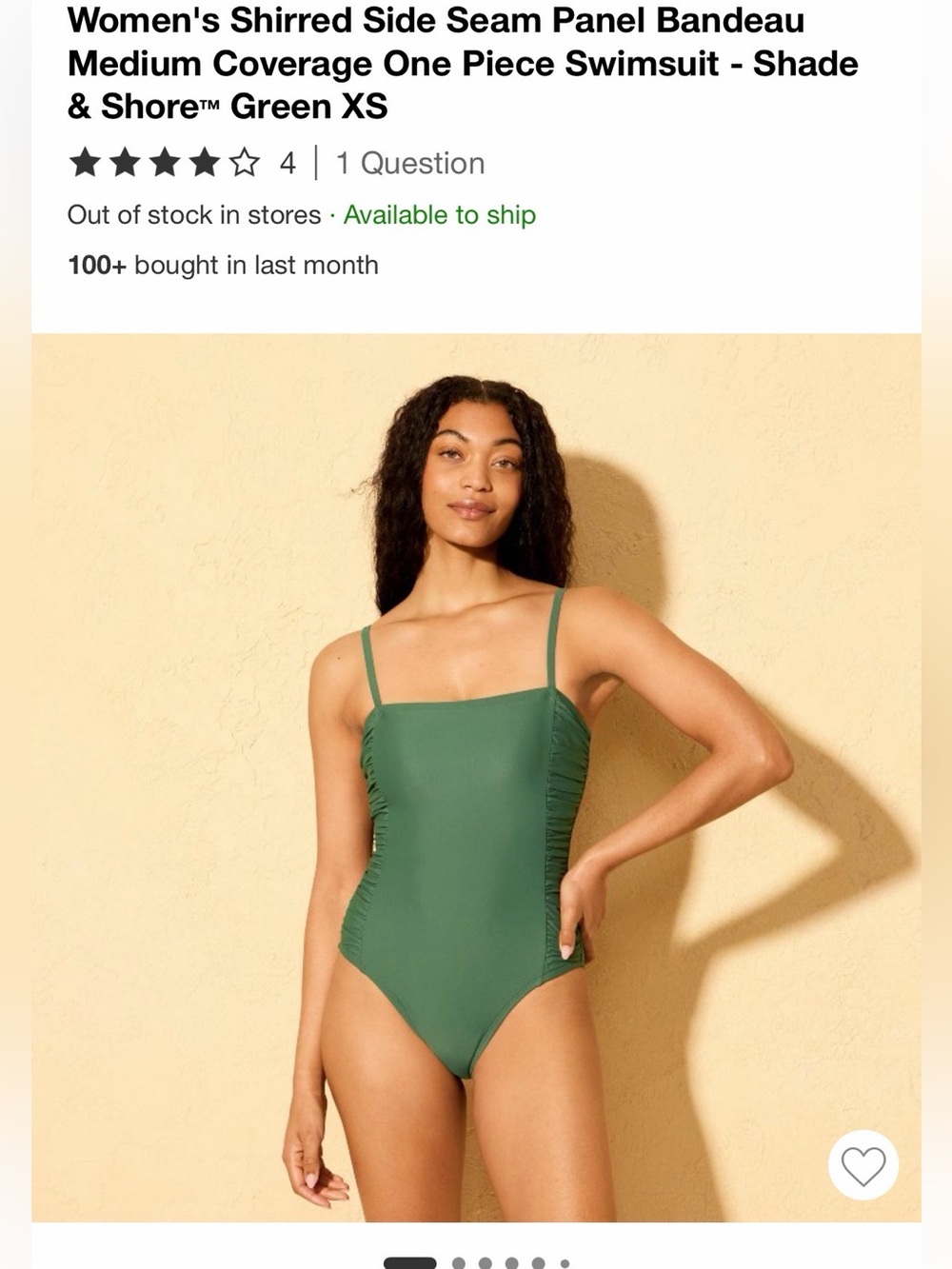 Shade & Shore Women's Shirred Side Bandeau One-Piece Swimsuit - Green XS